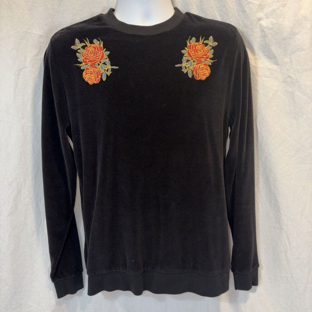 ASOS Velour-feel Black Sweatshirt With Rose Floral Applique Men's Small Used